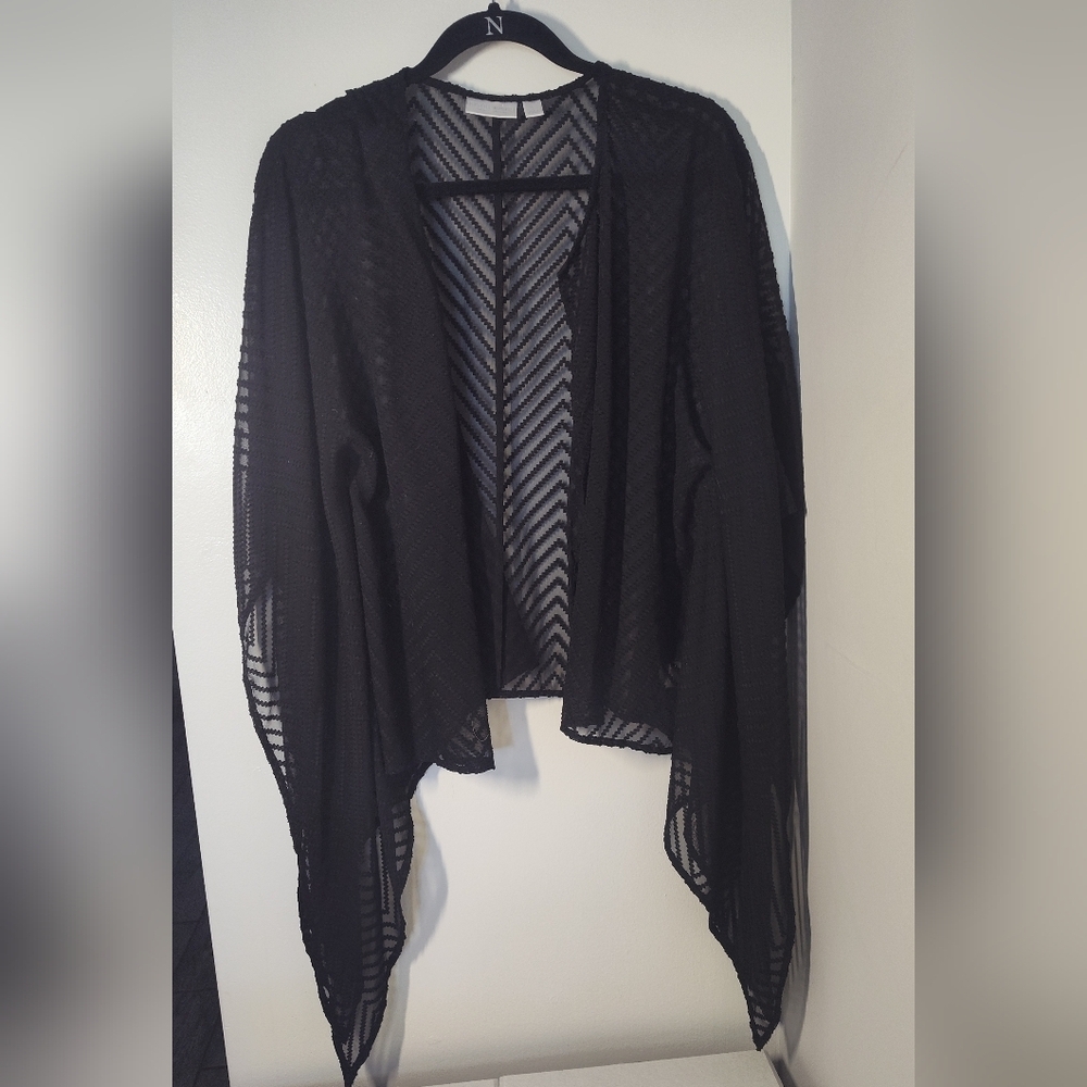 Bisou Bisou Black Sheer Open-Front Poncho Cardigan
